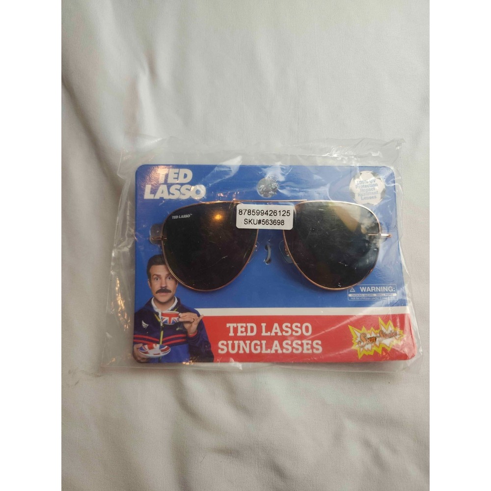 Sun-Staches Ted Lasso Sunglasses Unisex OS Gold Metal UV400 Costume Aviator